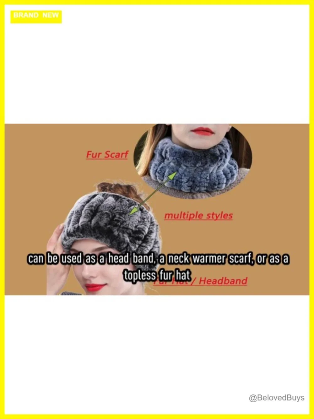 Real Rabbit Fur Headband Scarf Multifunctional Neck Warmer Hat